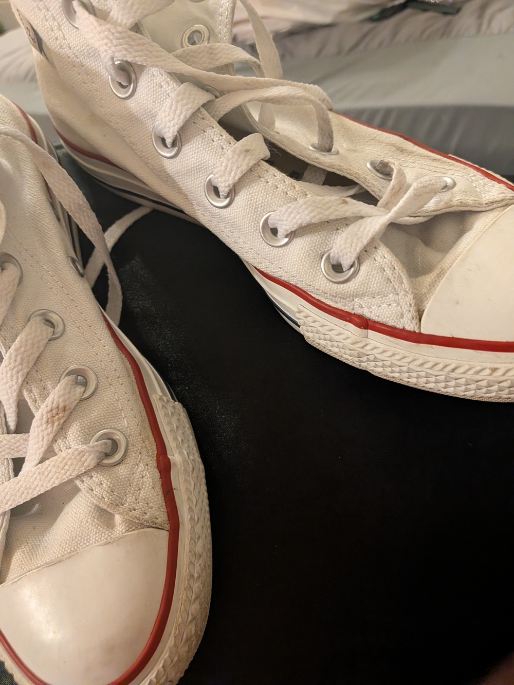 Converse White Canvas High-Top Sneakers with Red Stripe